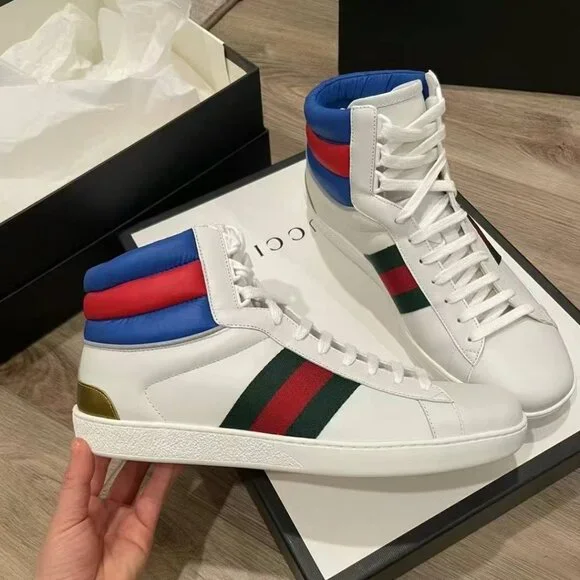 NIB Authentic Calfskin Web Mens Ace High Top Sneakers - Picture 1 of 4